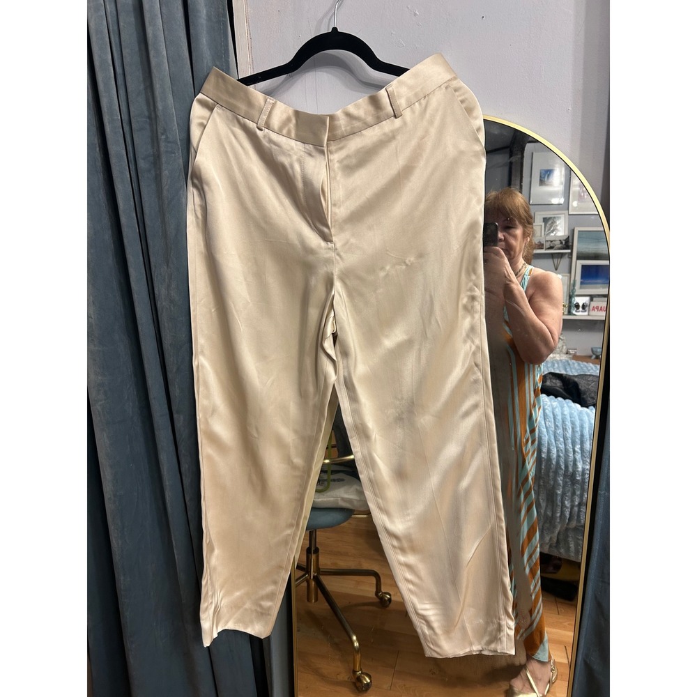 Toteme Low-Waist Satin Trousers Womens 36 Champagne Beige Excellent Straight Leg - Picture 4 of 9